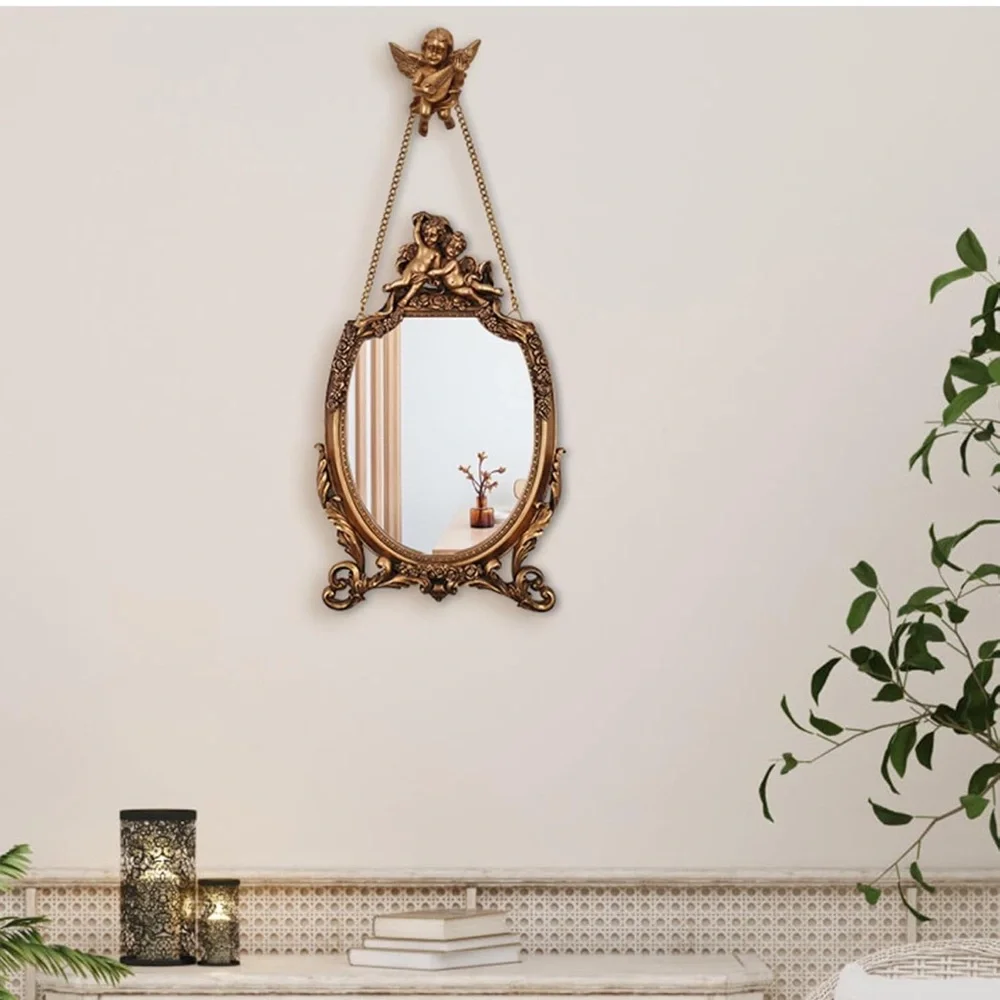 Baroque Gold Cherub‎ Wall Mirror – Vintage-Inspired Ornate Oval Hanging Accent